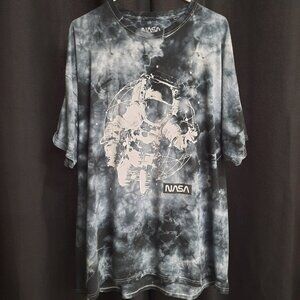 NASA Astronaut Graphic Tie Dye T-Shirt Black Grey Cloud Wash 2XL